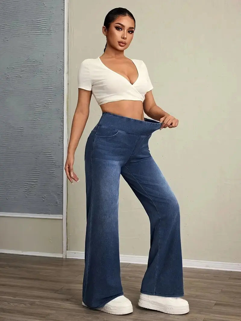 Women's Elastic Waist Loose Straight Leg Jeans
