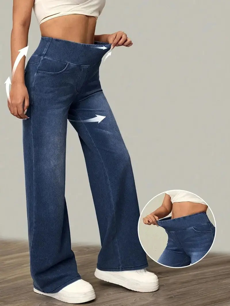 Women's Elastic Waist Loose Straight Leg Jeans