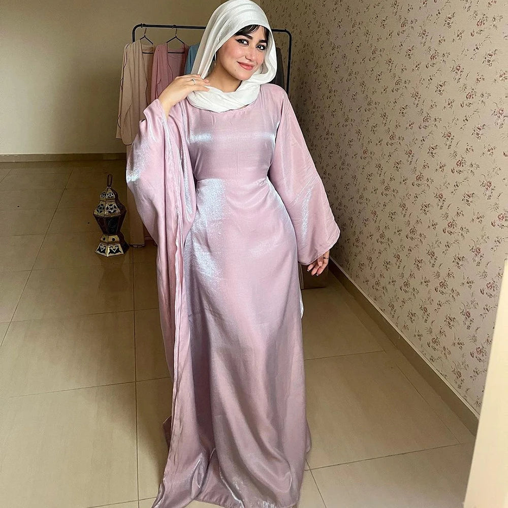 Women's Satin Batwing Sleeve Abaya Maxi Dress