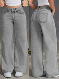 Women's High Waist Light Grey Wide Leg Jeans