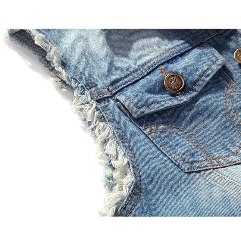Men’s Hip Hop Ripped Denim Jacket Vest