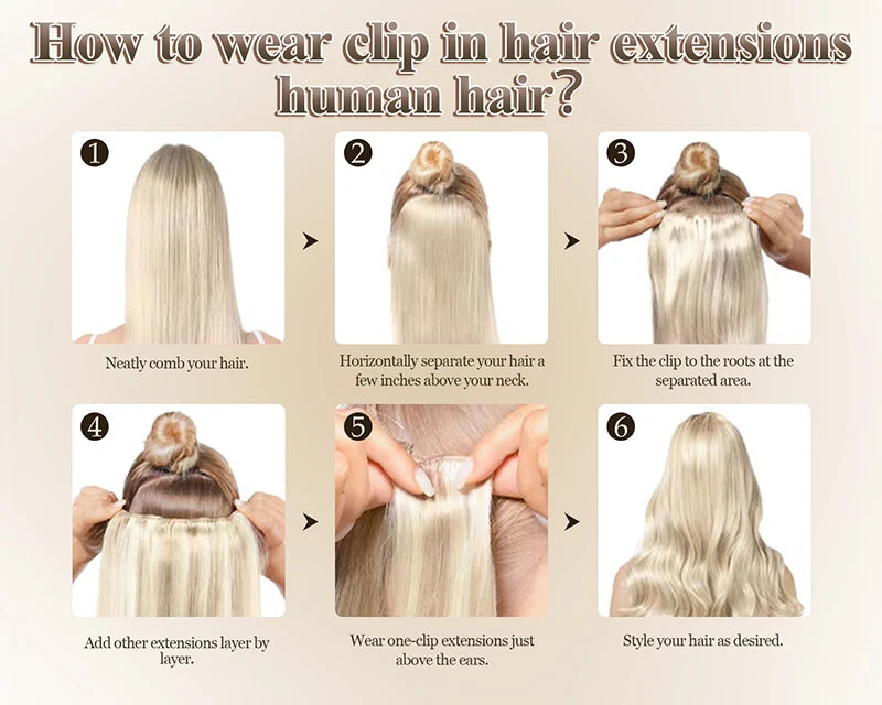 Clip-In Human Hair Extensions Straight Invisible Weft