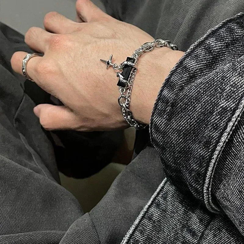 Unisex Black Zircon Star Chain Bracelet