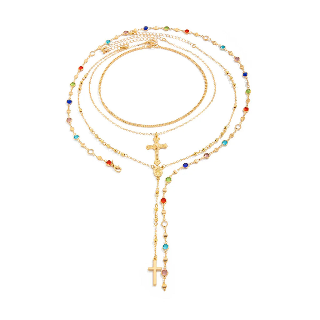 Layered Jesus Cross Pendant Y2K Chain Necklace