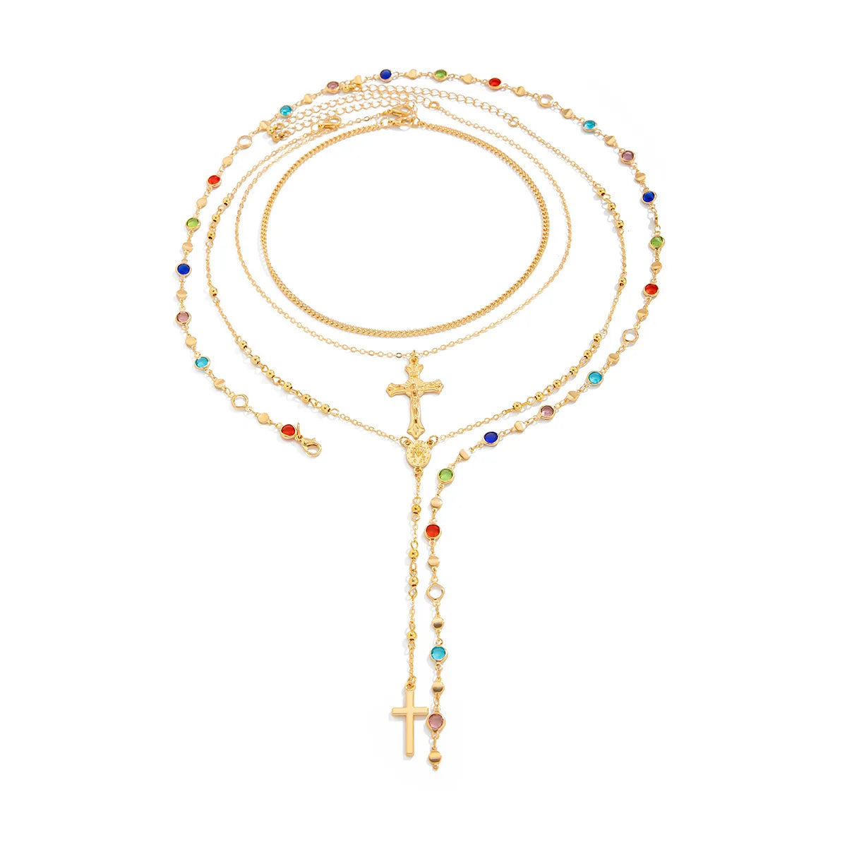 Layered Jesus Cross Pendant Y2K Chain Necklace