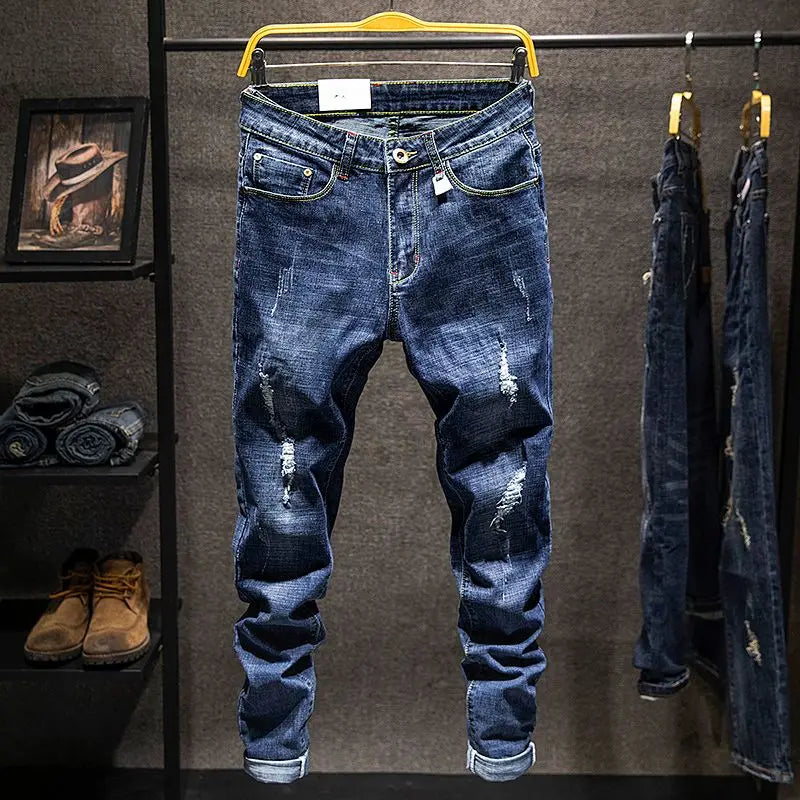 Men’s Ripped Slim Fit Straight Jeans