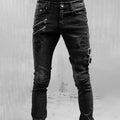 Men's Retro Moto Biker Skinny Denim Cargo Jeans