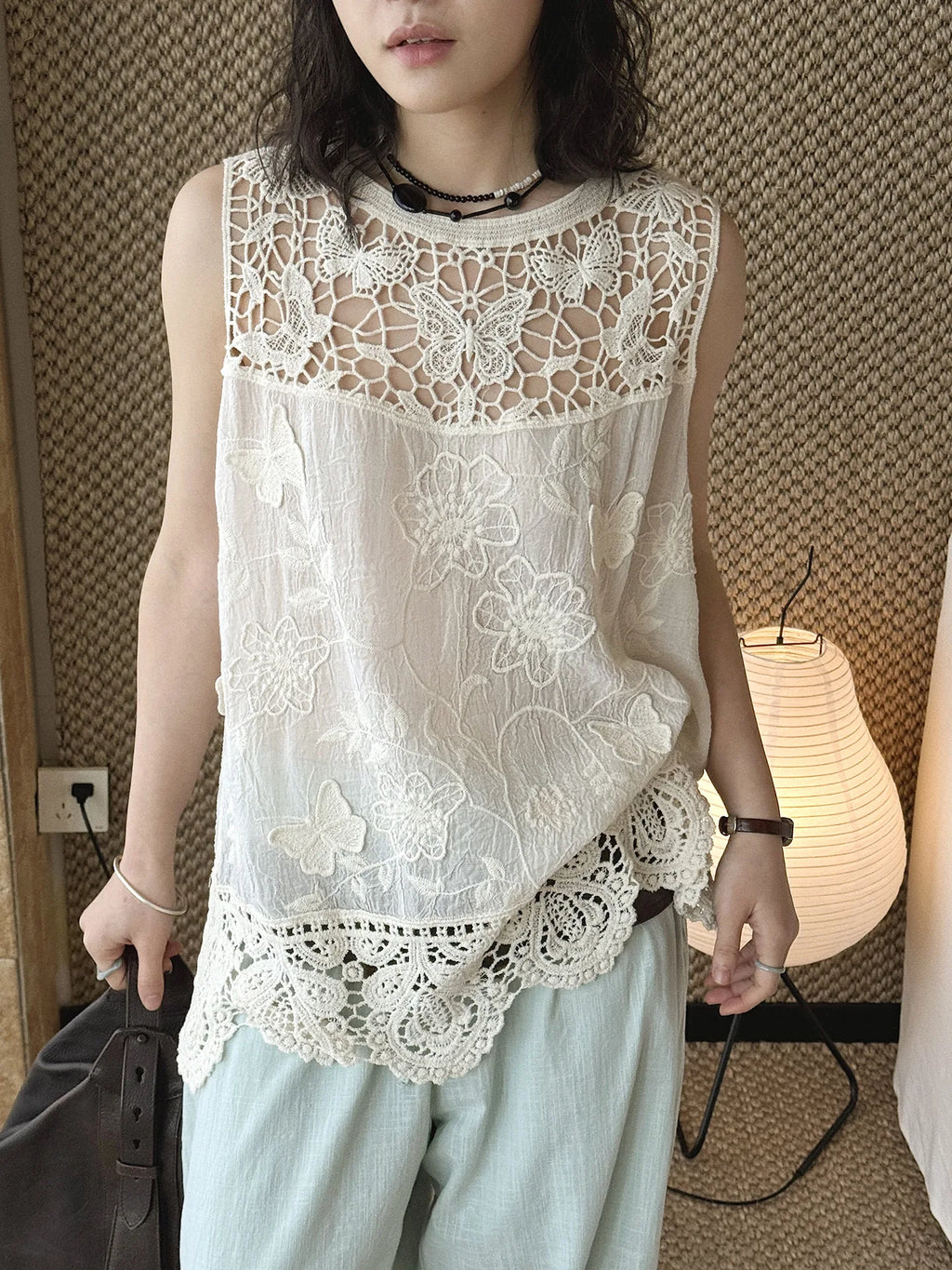 Women's Boho Lace Crochet Sleeveless Cami Top