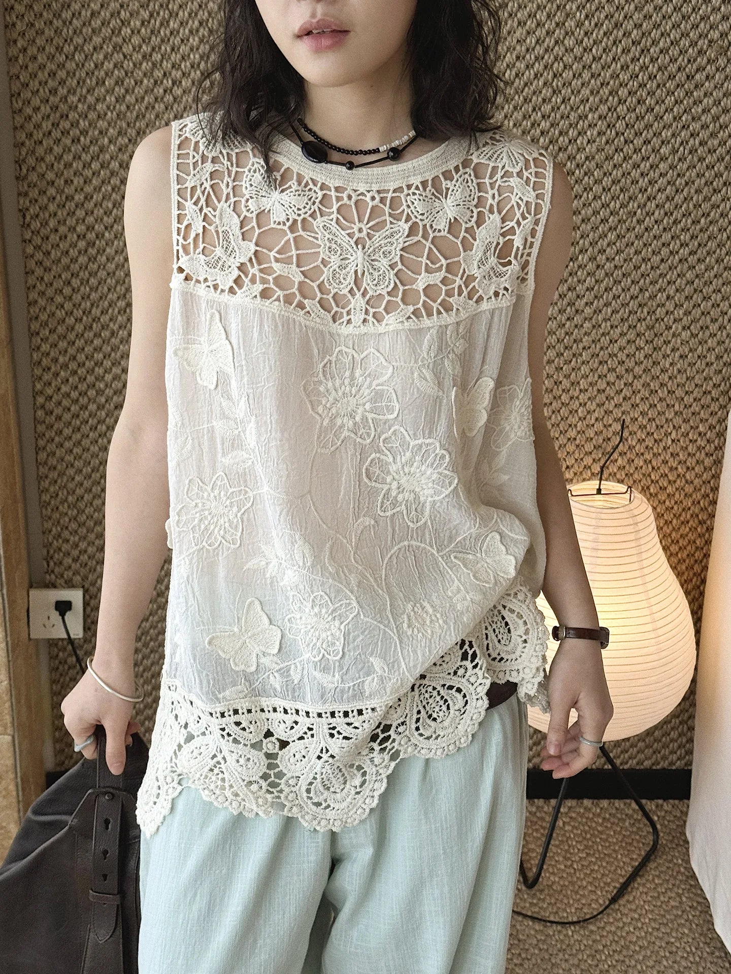 Women's Boho Lace Crochet Sleeveless Cami Top