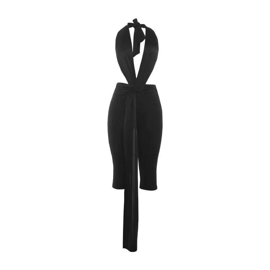 Women's Patchwork Halter Backless Romper