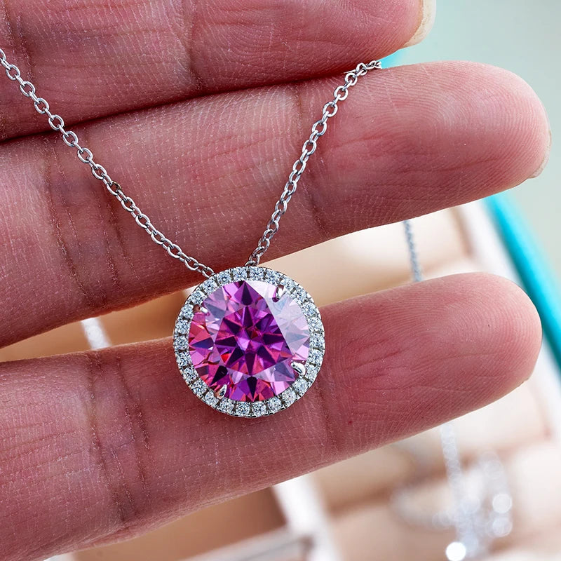 JoyceJelly 5CT Color Moissanite 925 Sterling Silver Necklace
