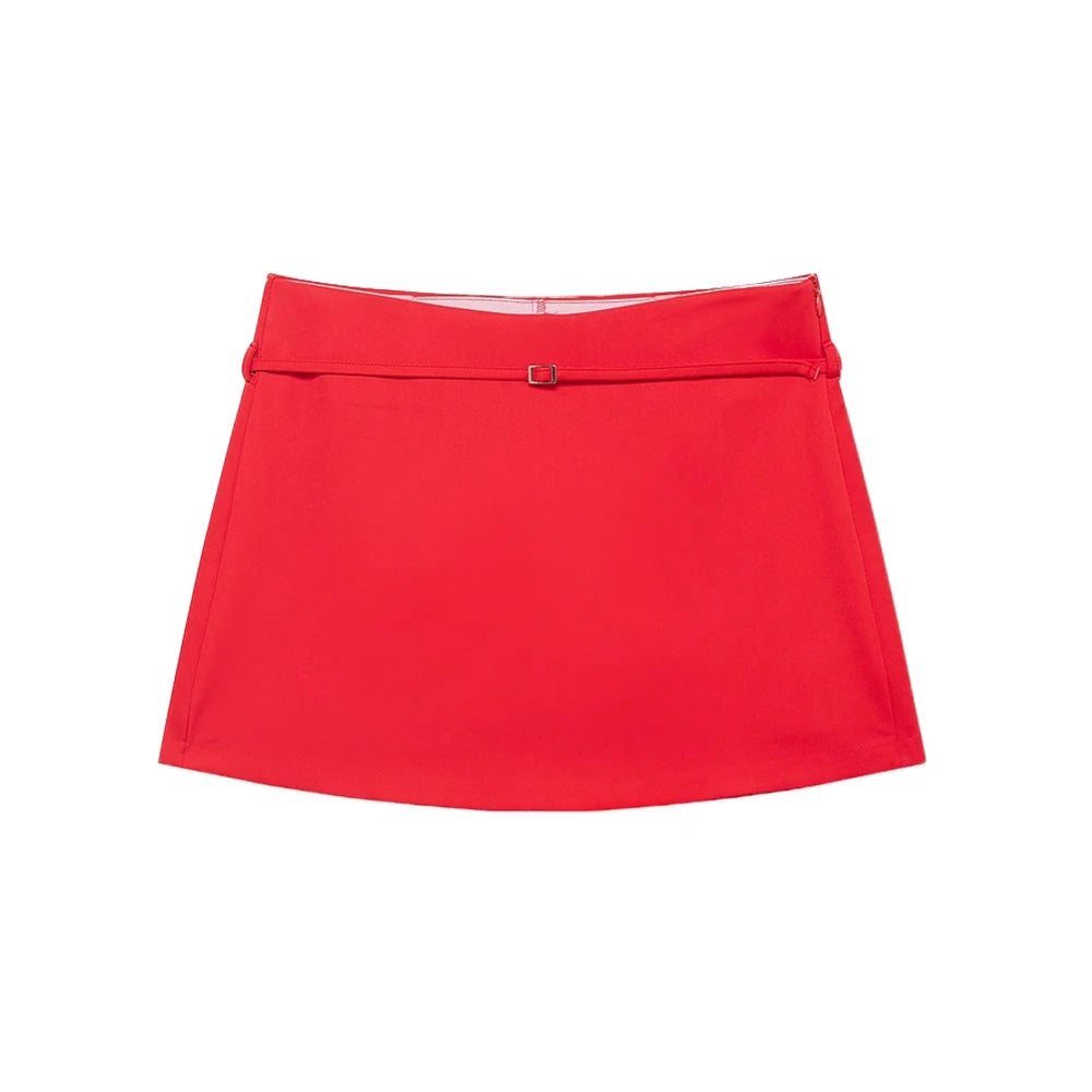 Women's Solid Color Belted Casual Short