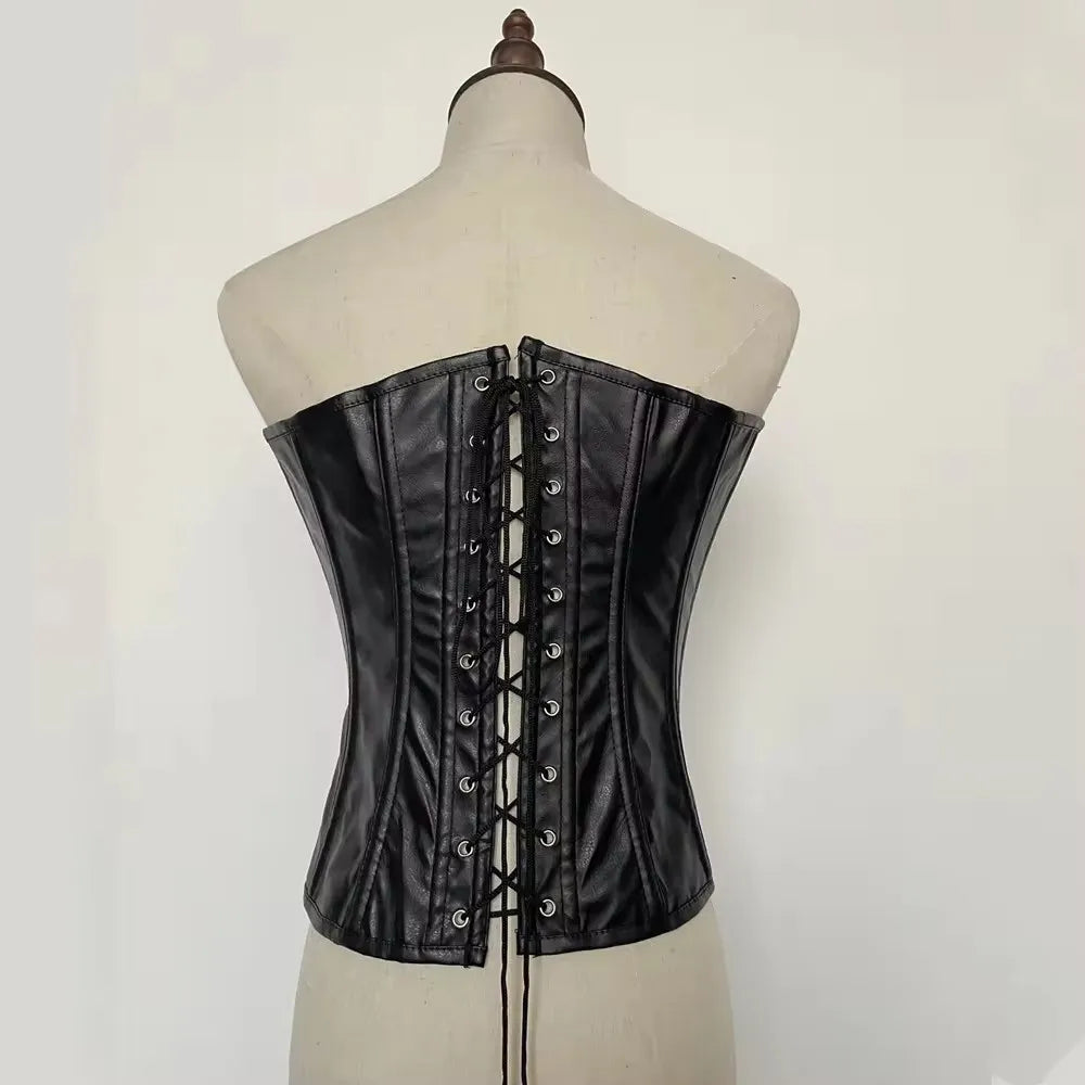 Women's PU Leather Lace-Up Corset Crop Top