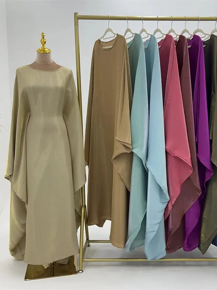 Women's Satin Batwing Sleeve Abaya Maxi Dress
