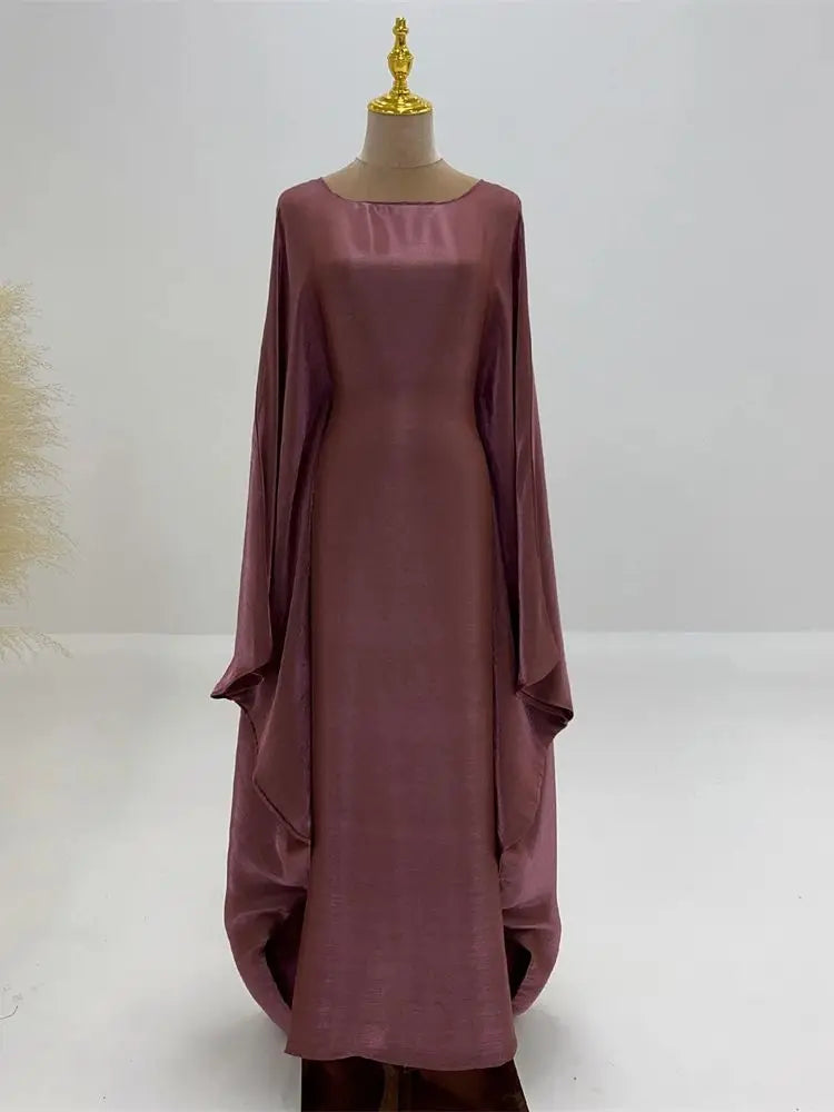 Women's Satin Batwing Sleeve Abaya Maxi Dress