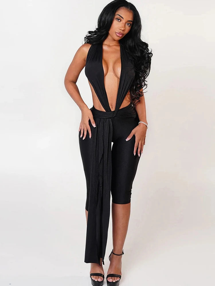 Women's Patchwork Halter Backless Romper