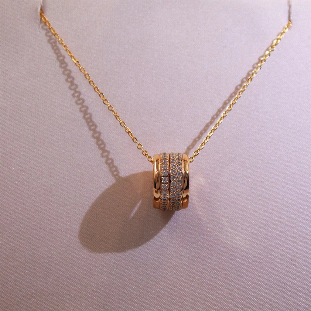 Three-Row Rotatable Crystal Pendant Necklace for Women