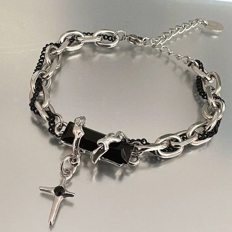 Unisex Black Zircon Star Chain Bracelet