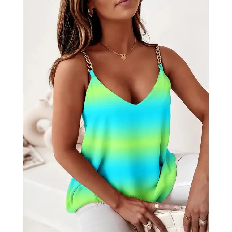 Women's Boho V-Neck Zipper Summer Cami Top