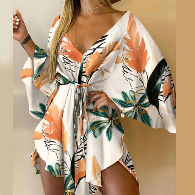 Women's Floral Boho V-Neck Mini Dress