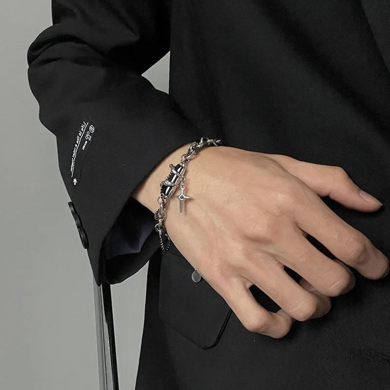 Unisex Black Zircon Star Chain Bracelet
