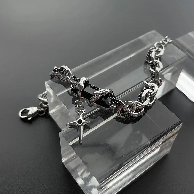Unisex Black Zircon Star Chain Bracelet