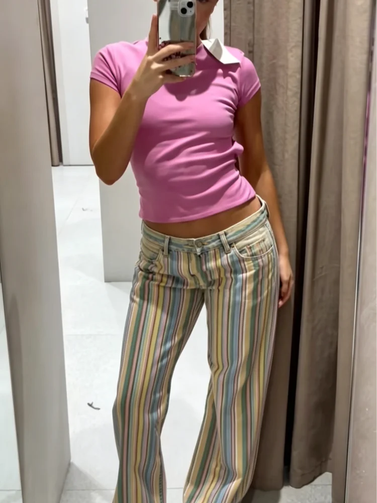 Women's Colorful Striped Low Waist Jeans
