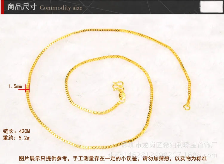 Lynge Jewelry AU999 24K Gold Box Chain Necklace for Women