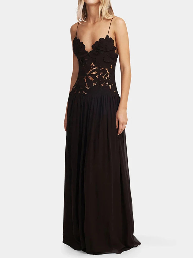 Elegant Off-Shoulder Lace Patchwork Party Maxi Dress
