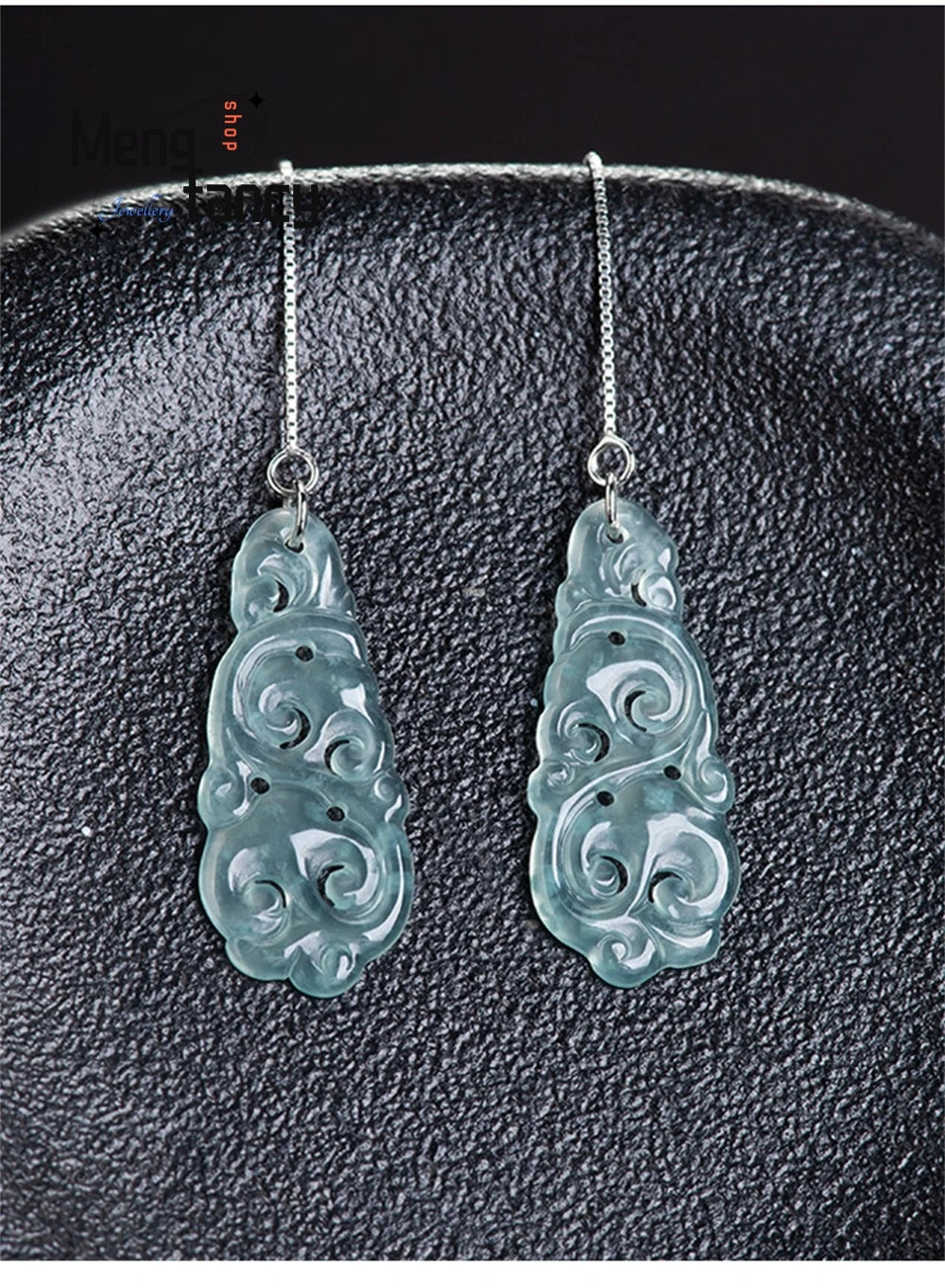 Elegant S925 Silver Natural Ice Jade Drop Earrings