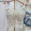 Women's Heavy Beaded Floral Lace Crop Tank Top