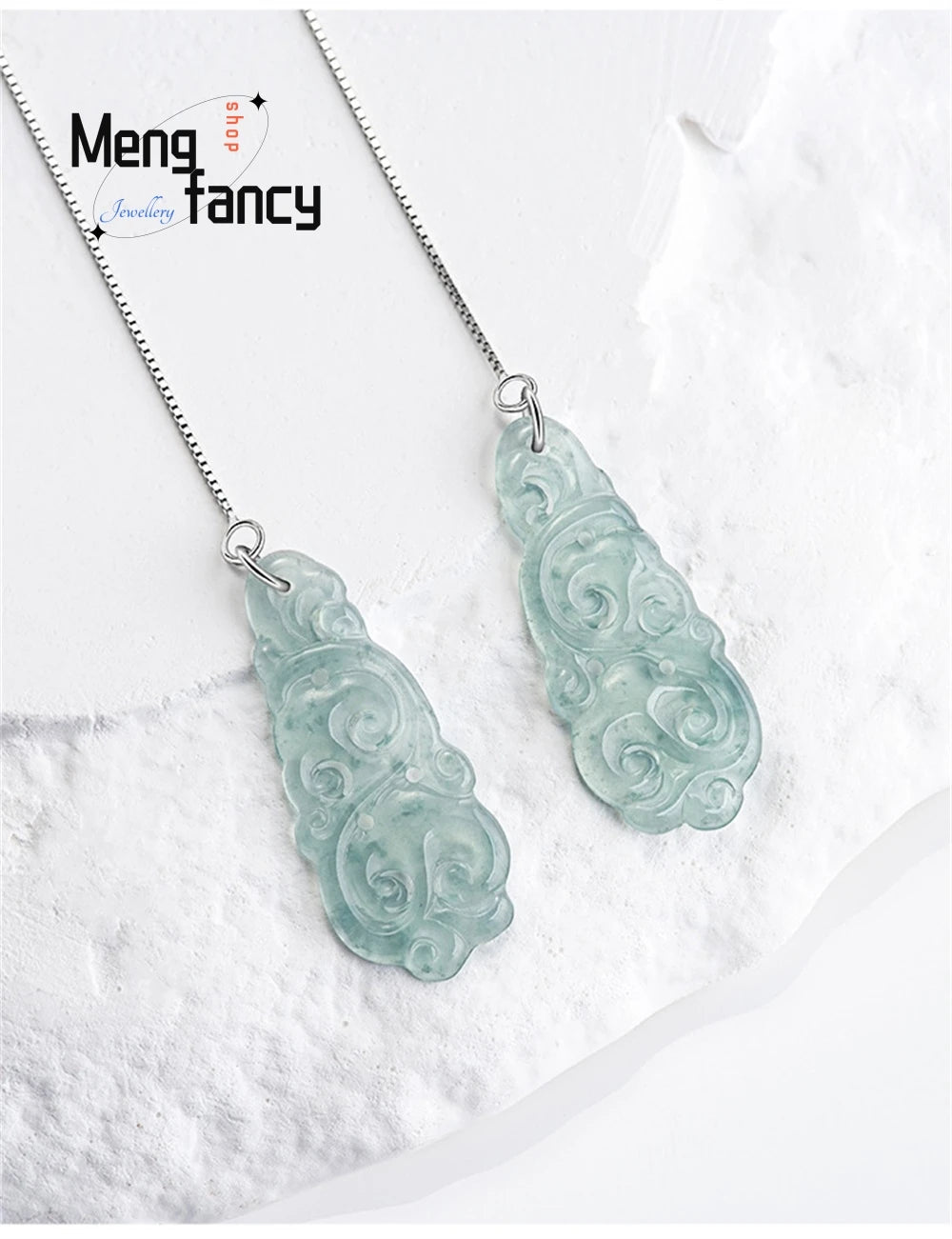 Elegant S925 Silver Natural Ice Jade Drop Earrings