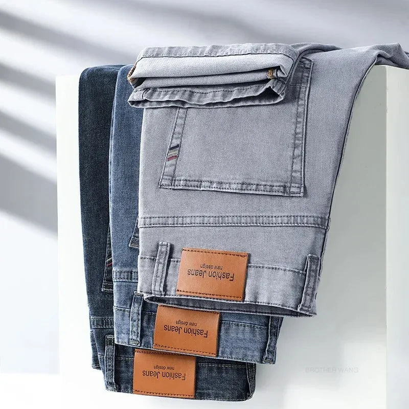 Men's Stretch Straight-Leg Gray Denim Jeans