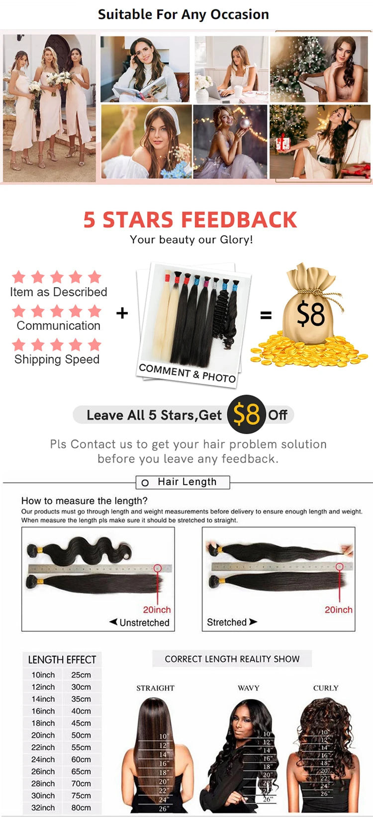 Straight Brazilian Remy Human Hair Bundles (No Weft)