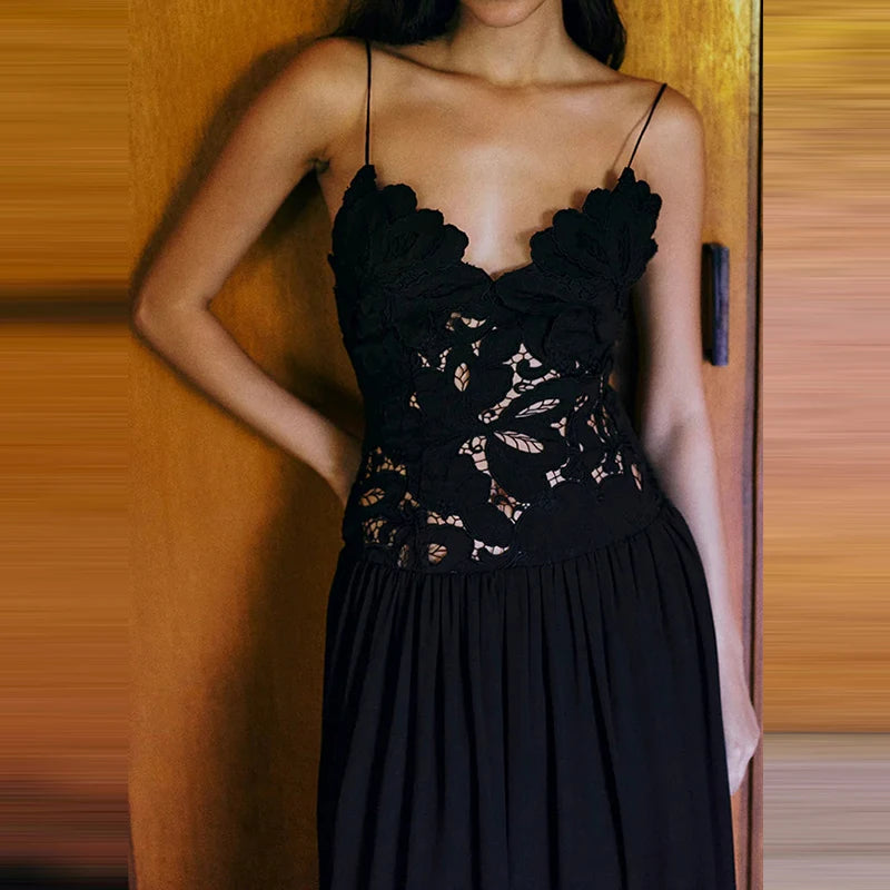 Elegant Off-Shoulder Lace Patchwork Party Maxi Dress