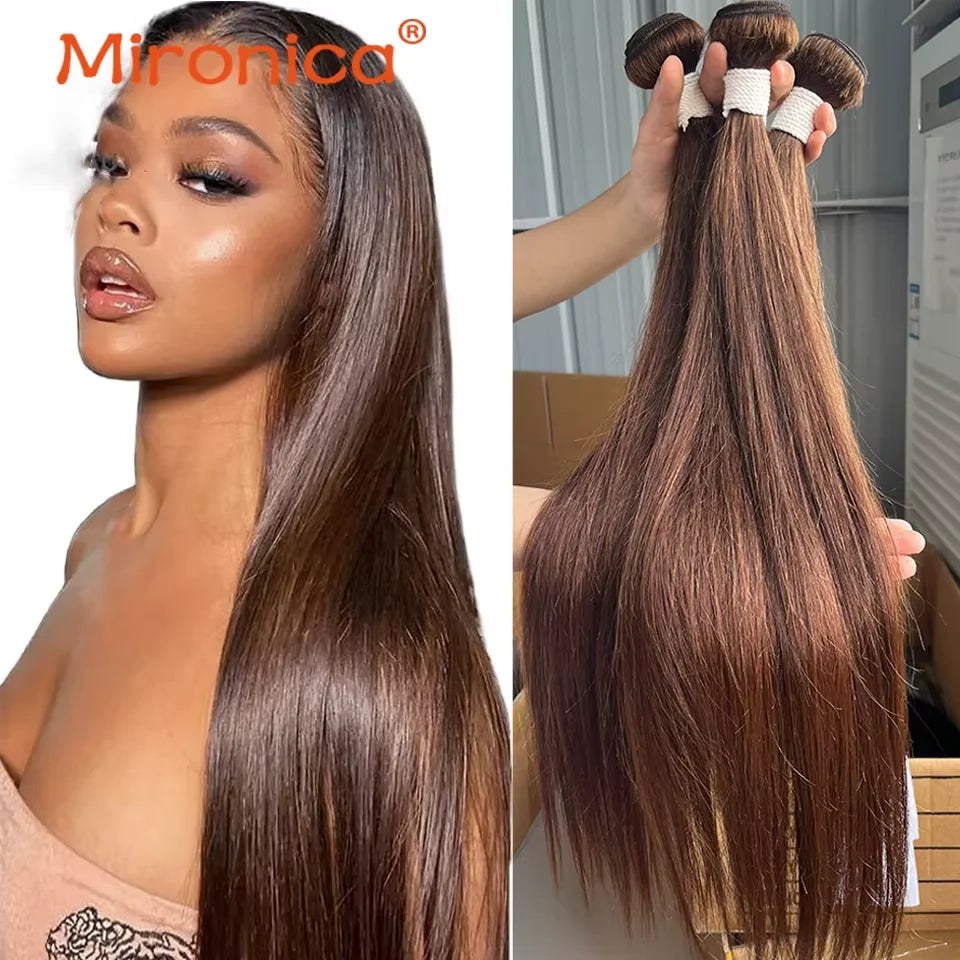 Straight Chocolate Brown Remy Human Hair Bundles