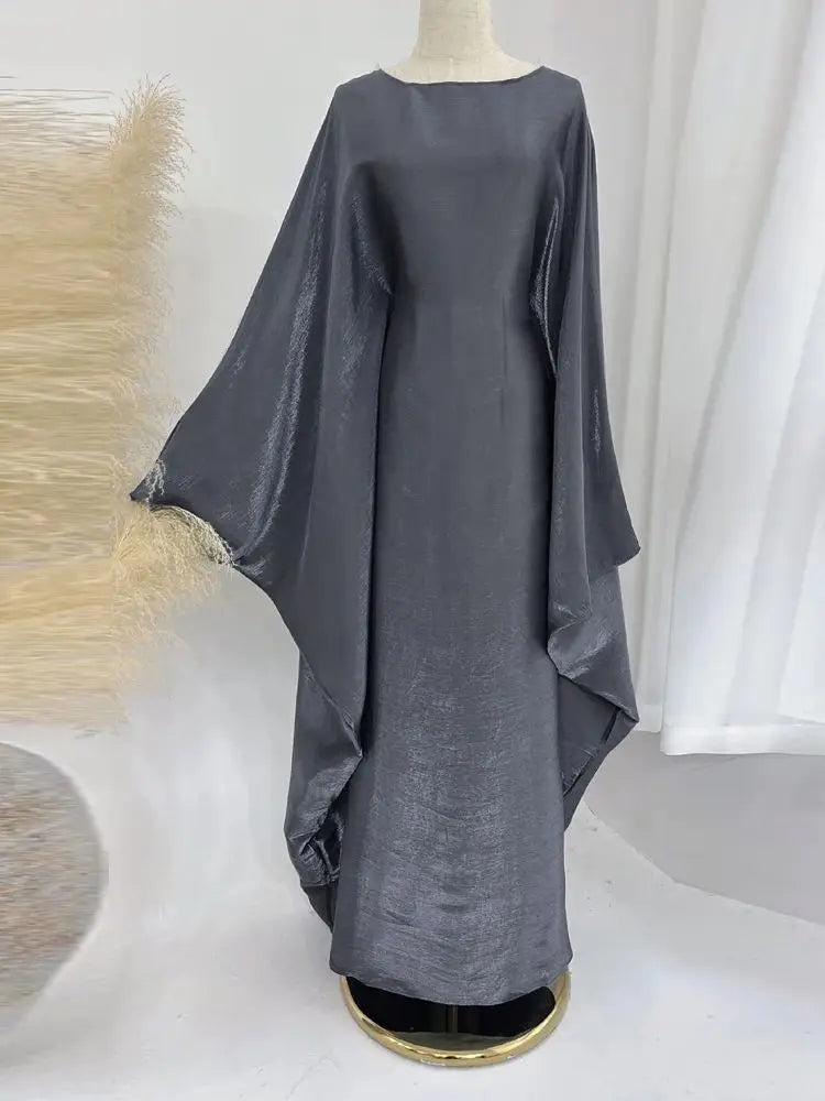 Women's Satin Batwing Sleeve Abaya Maxi Dress