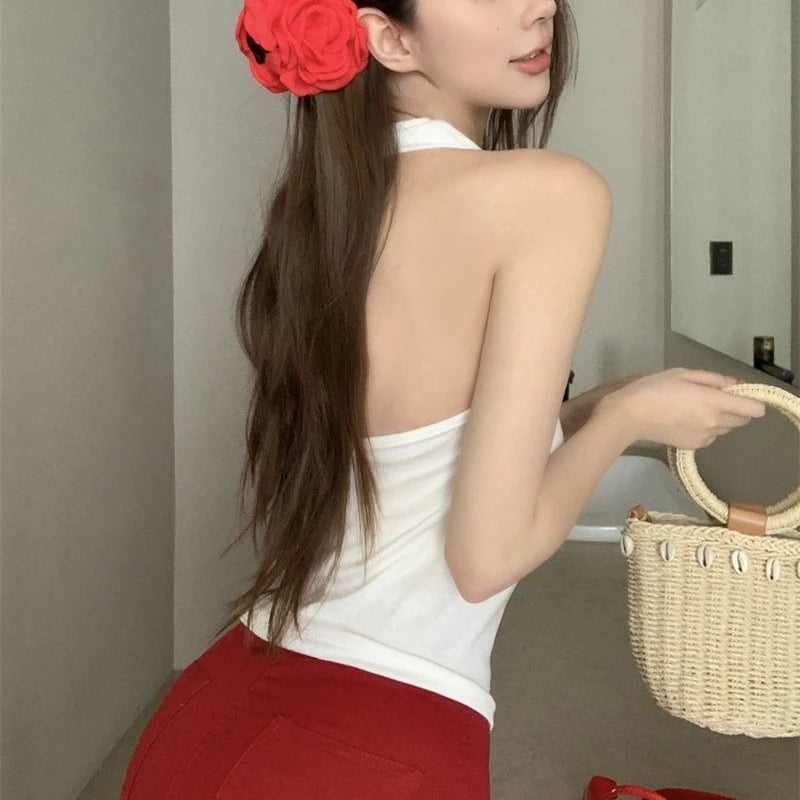 Women's Y2K Backless Halter Swing Collar Crop Top