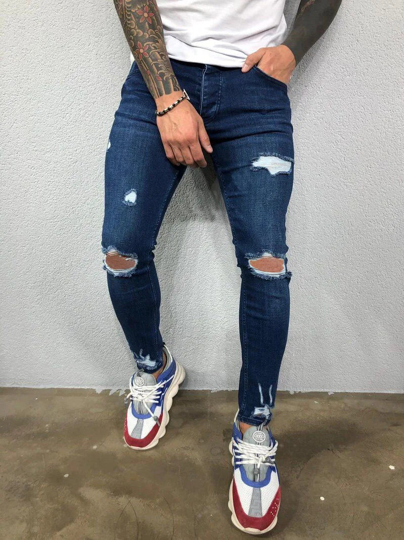 Men's Vintage Ripped Skinny Slim Fit Jeans