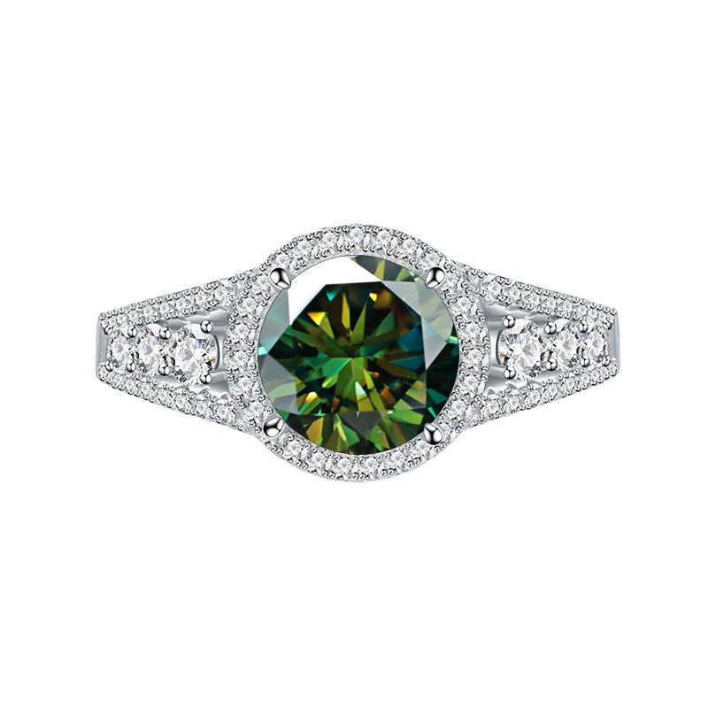 JoyceJelly 2CT Blue-Green Moissanite Sterling Silver Ring