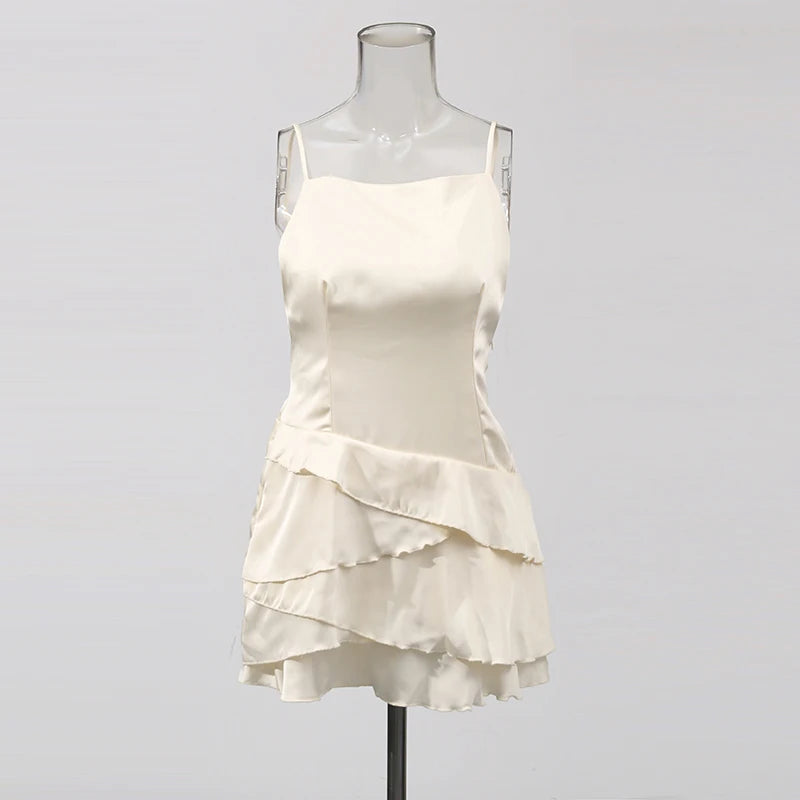 TWOTWINSTYLE Strapless Ruffle Patchwork Dress