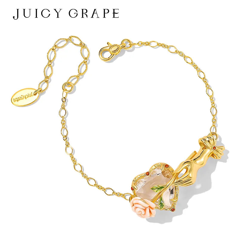Women's Elegant Enamel Rose Gemstone Jewelry Set