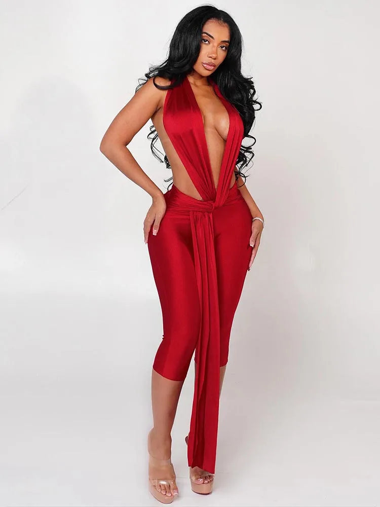 Women's Patchwork Halter Backless Romper