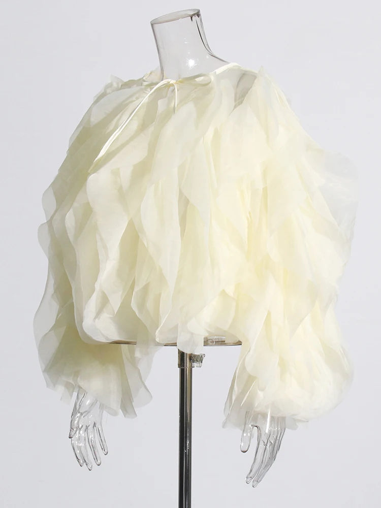 TWOTWINSTYLE Ruffle Chiffon Lantern Sleeve Blouse