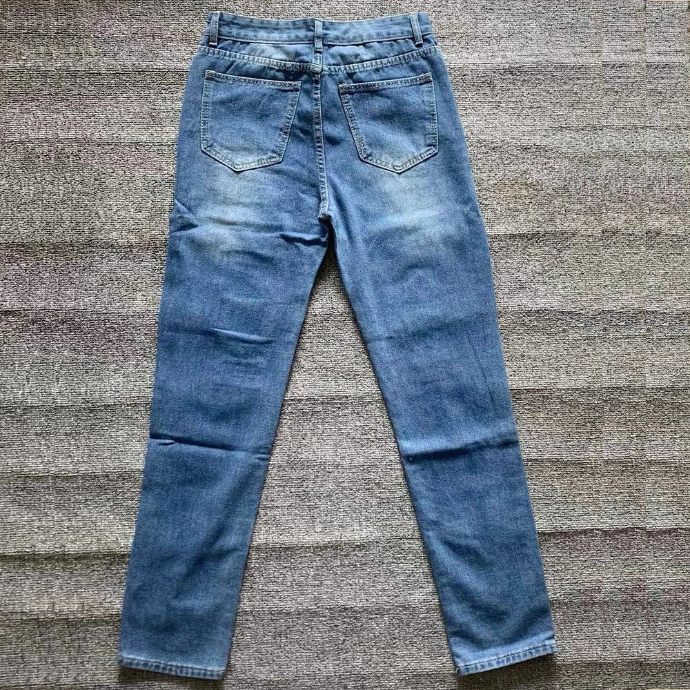 Men's White Embroidered Ripped Slim Fit Jeans
