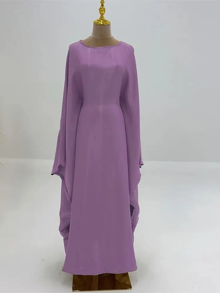 Women's Satin Batwing Sleeve Abaya Maxi Dress