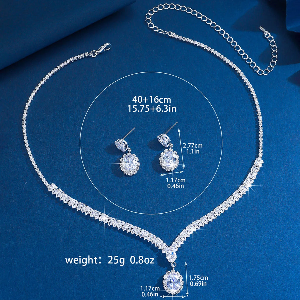 Luxury Zircon Necklace & Earrings Jewelry Set