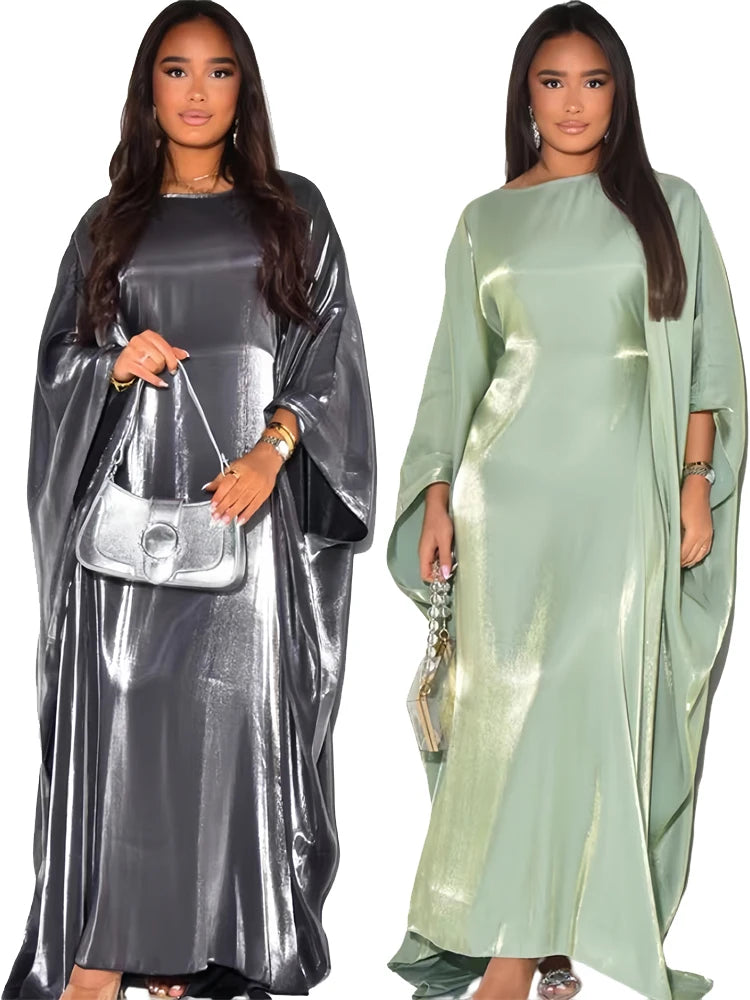 Women's Satin Batwing Sleeve Abaya Maxi Dress