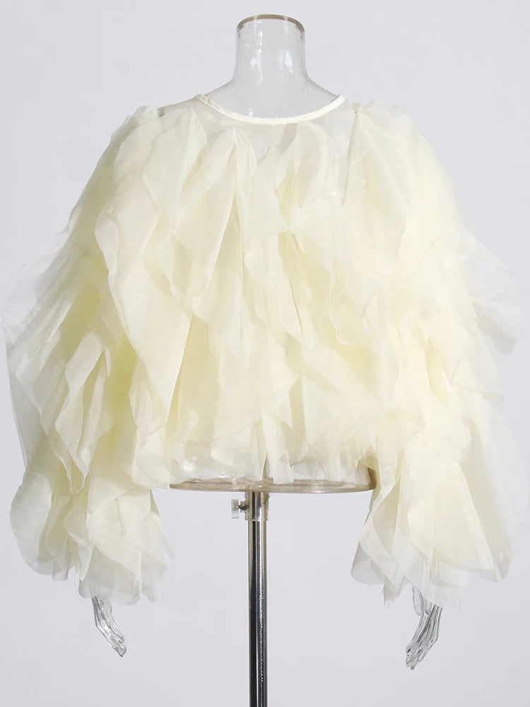 TWOTWINSTYLE Ruffle Chiffon Lantern Sleeve Blouse