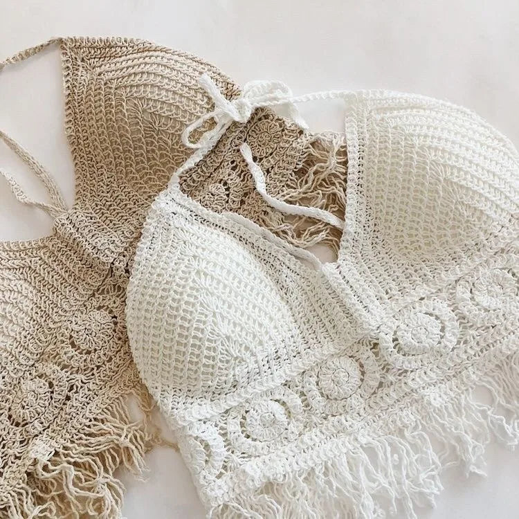 Women's Crochet Corset Tank Top with Built-In Pads